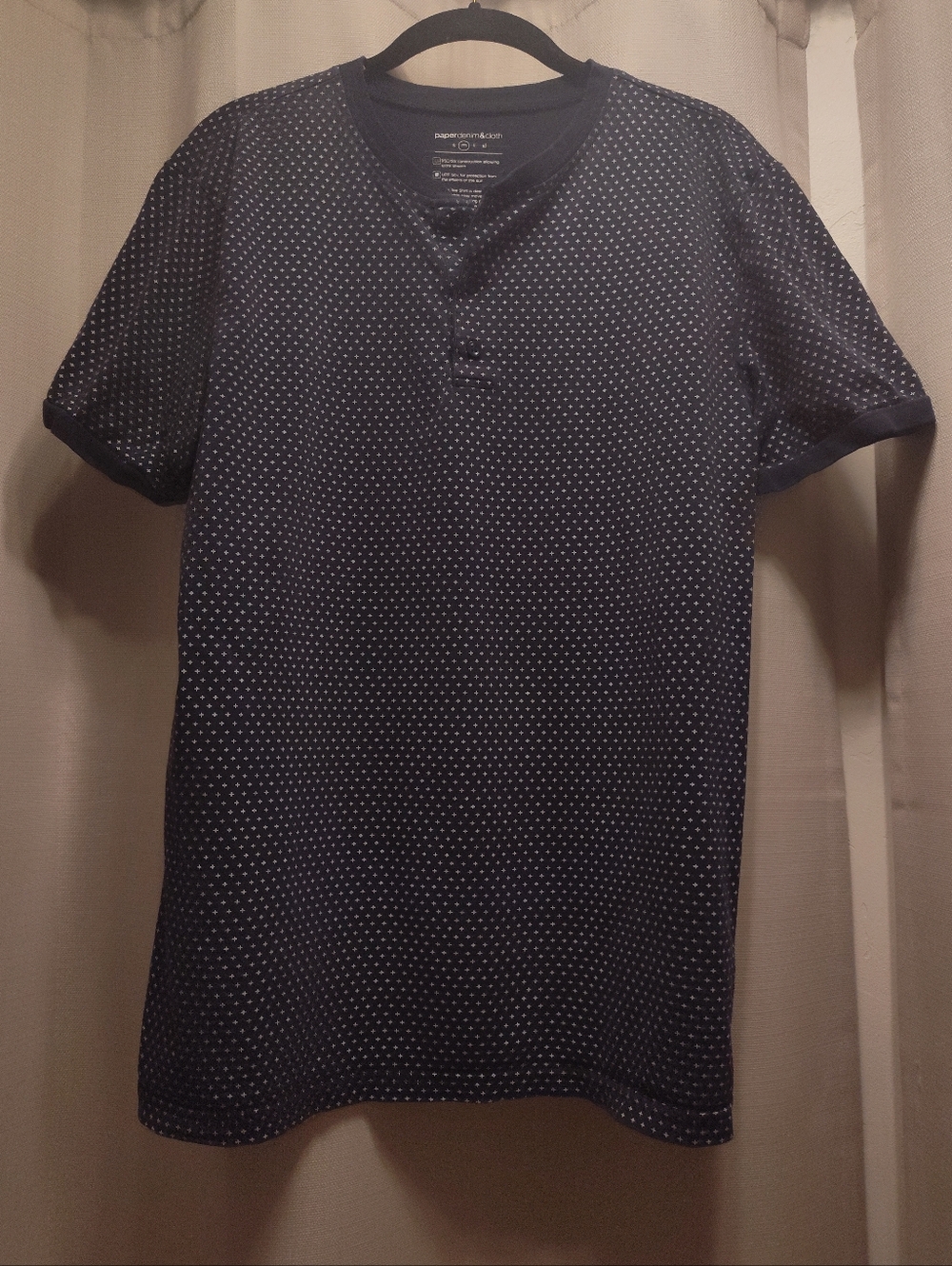 Paper Denim & Cloth Navy Short Sleeve Henley with White Micro Dots